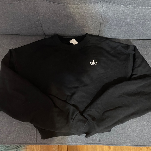 Alo Accolade Cropped Crewneck Sweater Black Size XS - Picture 5 of 8
